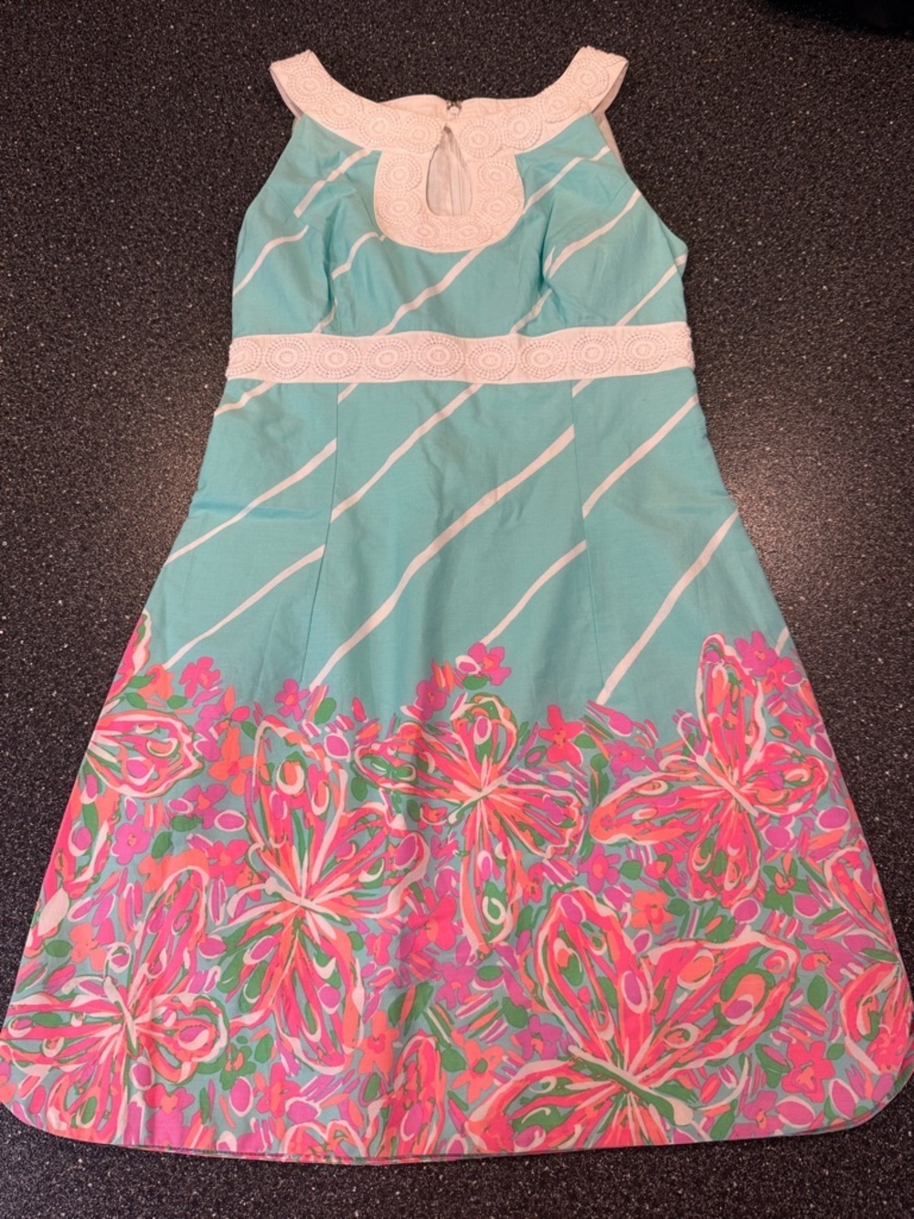 Women’s Lilly Pulitzer Turquoise Sundress with Pink Floral Border size 0